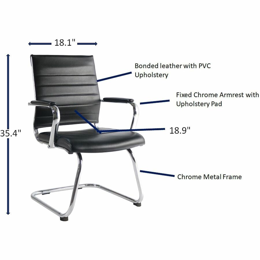 Lorell Tempo Modern Guest Chair - Chrome Frame Material - Cantilever Base - Black - Leather, Chrome - Armrest - 1 Each