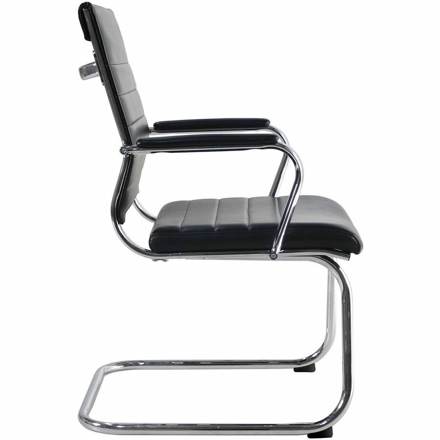 Lorell Tempo Modern Guest Chair - Chrome Frame Material - Cantilever Base - Black - Leather, Chrome - Armrest - 1 Each