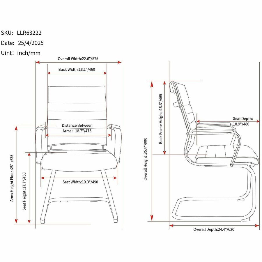 Lorell Tempo Modern Guest Chair - Chrome Frame Material - Cantilever Base - Black - Leather, Chrome - Armrest - 1 Each