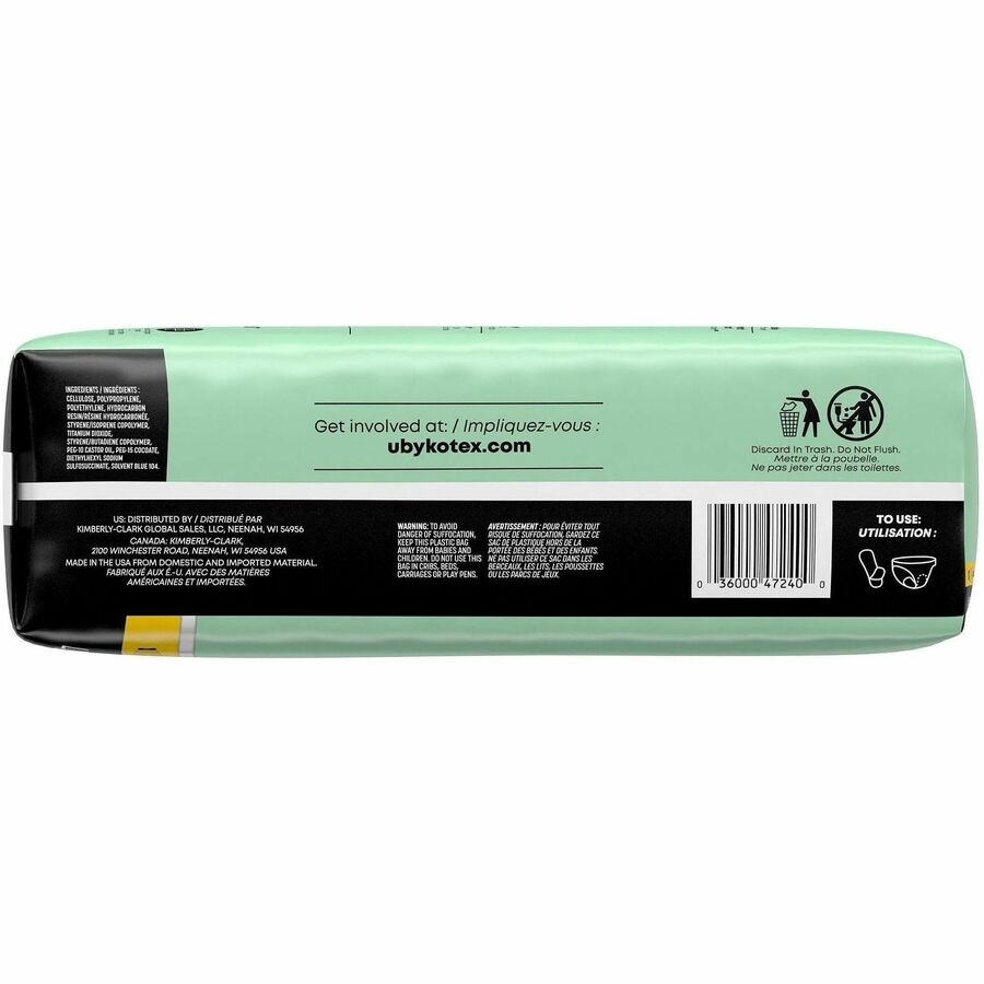 U by Kotex Clean & Secure Maxi Pads - Maxi - Regular Absorbency, Anti-leak, Chlorine-free, Fragrance-free, Hypoallergenic, Pesticide-free, Latex-free - 48 / Pack