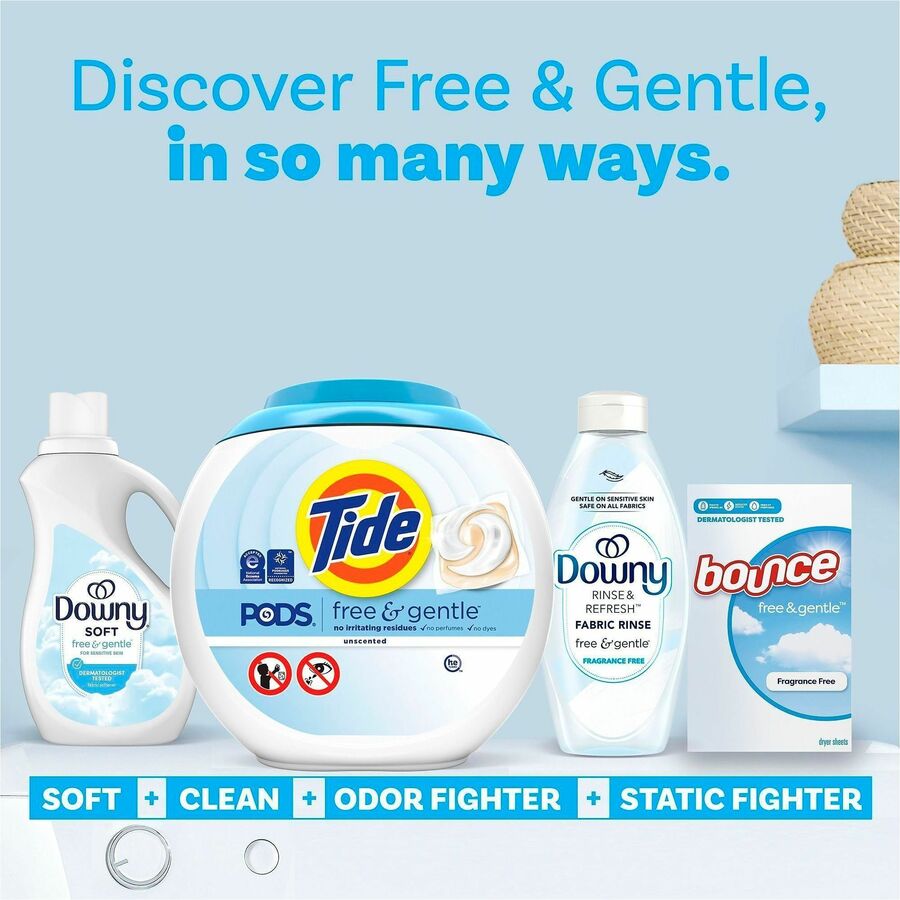 Tide PODS Free & Gentle Detergent - For Washing Machine, Laundry, Clothes - Concentrate - Pod - 56 oz (3.50 lb) - Recommended For: Stain Remover - Hypoallergenic, Dye-free, Color Safe, Unscented, Non-irritating - White - 76/Tub - 4 / Carton