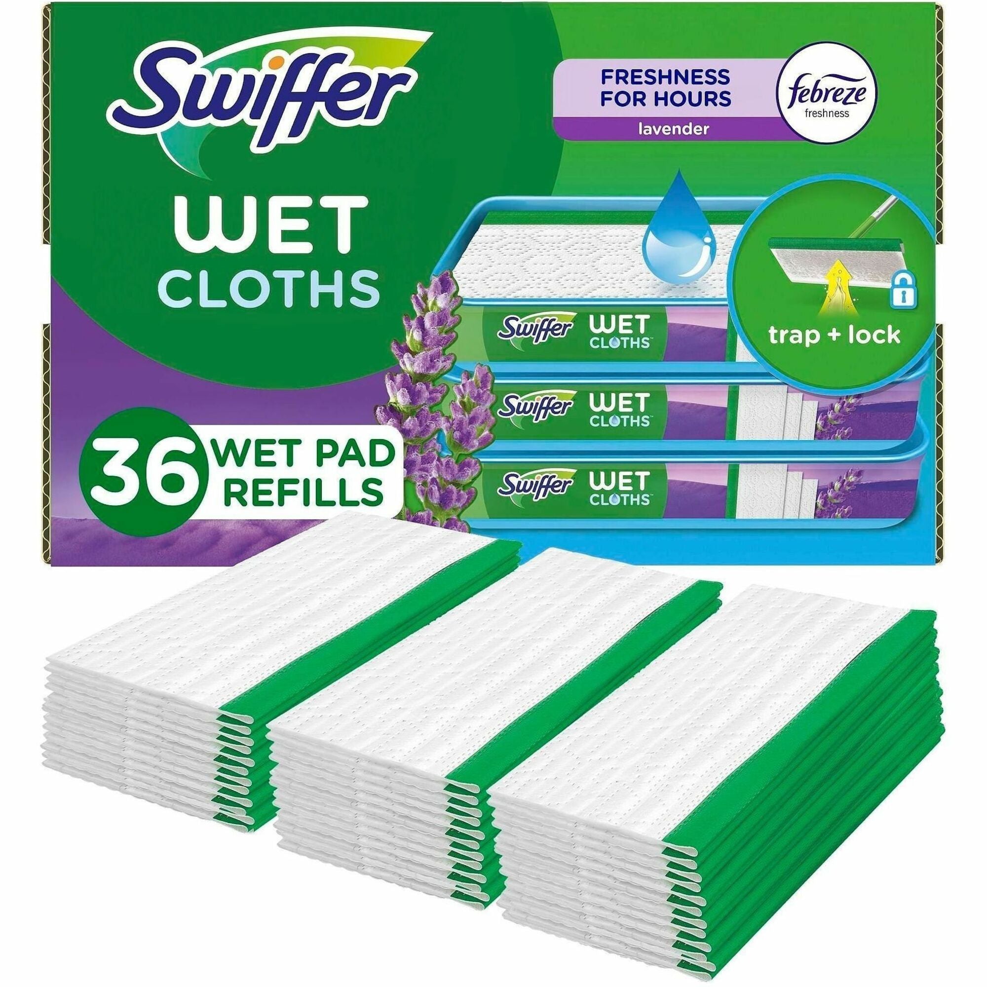 Swiffer Sweeper Wet Mop Cloths - Lavender Scent - 8" Width x 10" Length - Textured - White - 36 / Carton