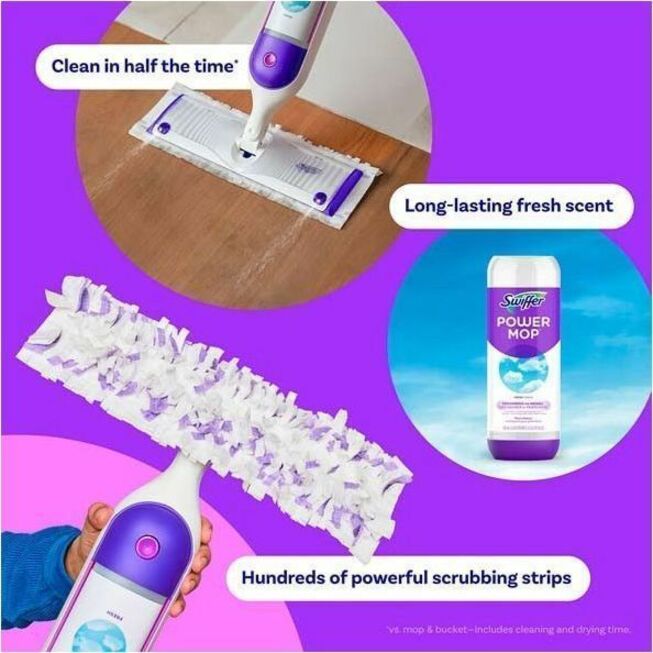 Swiffer PowerMop Multisurface Kit - Flexible - Purple - 1 Carton