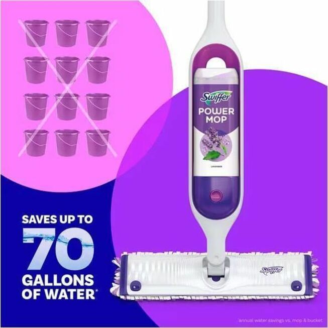 Swiffer PowerMop Floor Solution - For Mopping, Floor, Tile, Wood, Home - Liquid - 25.3 fl oz (0.8 quart) - Lavender Scent - Quick Drying - Purple - 6 / Carton