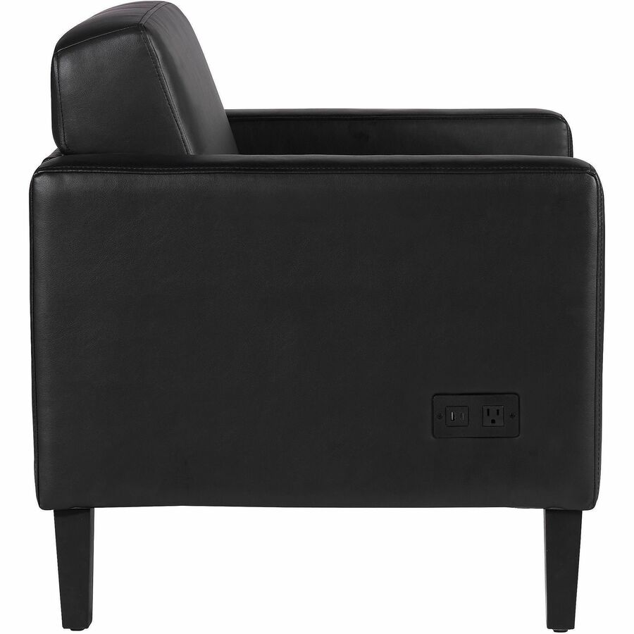 Lorell Soft-Seating Club Chair with Power Charging - Black - Vinyl - 1 Each