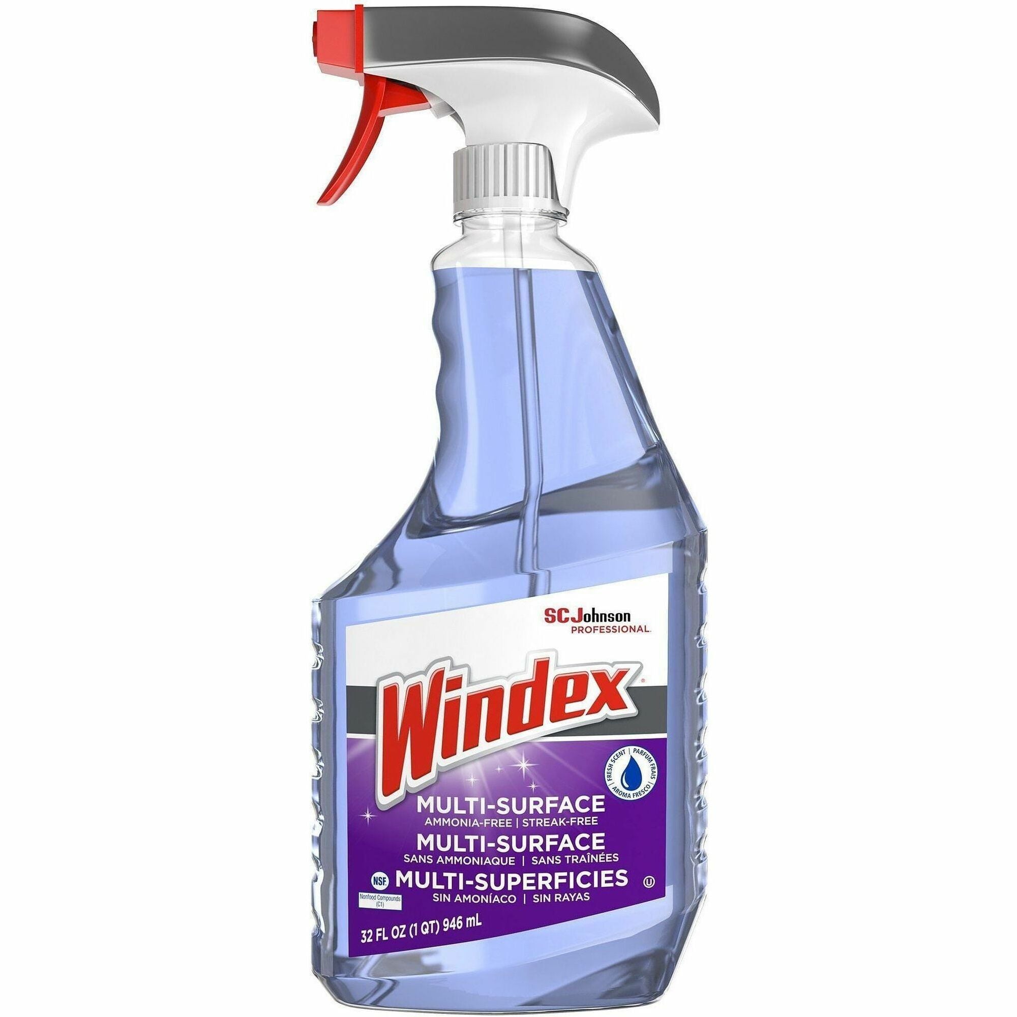 Windex&reg; Non-Ammoniated Cleaner - For Multi Surface - 32 fl oz (1 quart) - Non Ammoniated, Streak-free, Refillable, Kosher - Purple - 8 / Carton