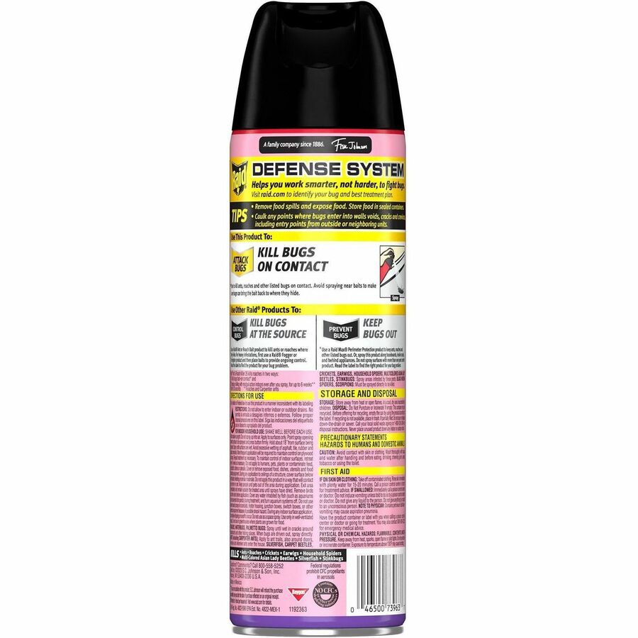 Raid Ant & Roach Killer Spray - Spray - Kills Water Bugs, Palmetto Bug, Silverfish, Carpet Beetle, Earwig, Spider, Asian Ladybeetle, Lady Beetle, Black Widow Spider, Ants, Cockroaches, ... - 17.50 fl oz - Red - 12 / Carton