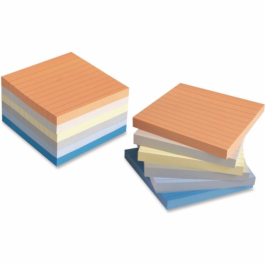 Universal Note Pad - 600 x Assorted - 4" Flag/Note Width x 4" Flag/Note Length - Square - 100 Sheets per Pad - Ruled - Gray, Yellow, Blue Aura, Circular Gray, Peach, Tranquil Blue - Paperboard - Self-stick, Adhesive, Sticky - 6 Pads/Pack - 1 Pack
