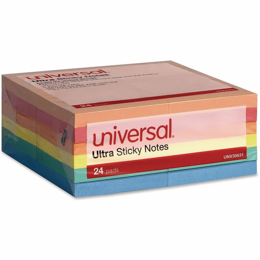 Universal Note Pad - 2400 x Assorted - 3" Flag/Note Width x 3" Flag/Note Length - Square - 100 Sheets per Pad - Ruled - Gray, Yellow, Blue Aura, Circular Gray, Tranquil Blue, Peach - Paper - Self-stick, Adhesive, Sticky - 24 Pads/Pack - 1 Pack