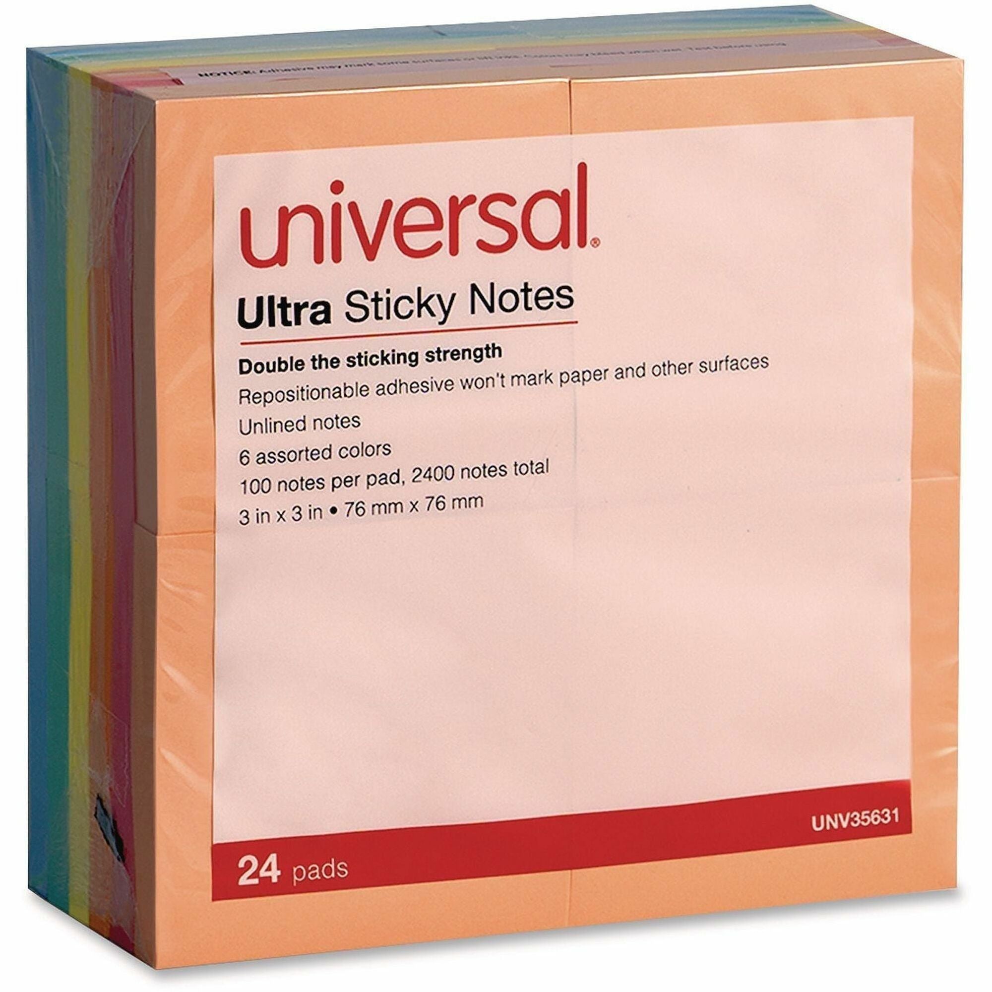 Universal Note Pad - 2400 x Assorted - 3" Flag/Note Width x 3" Flag/Note Length - Square - 100 Sheets per Pad - Ruled - Gray, Yellow, Blue Aura, Circular Gray, Tranquil Blue, Peach - Paper - Self-stick, Adhesive, Sticky - 24 Pads/Pack - 1 Pack