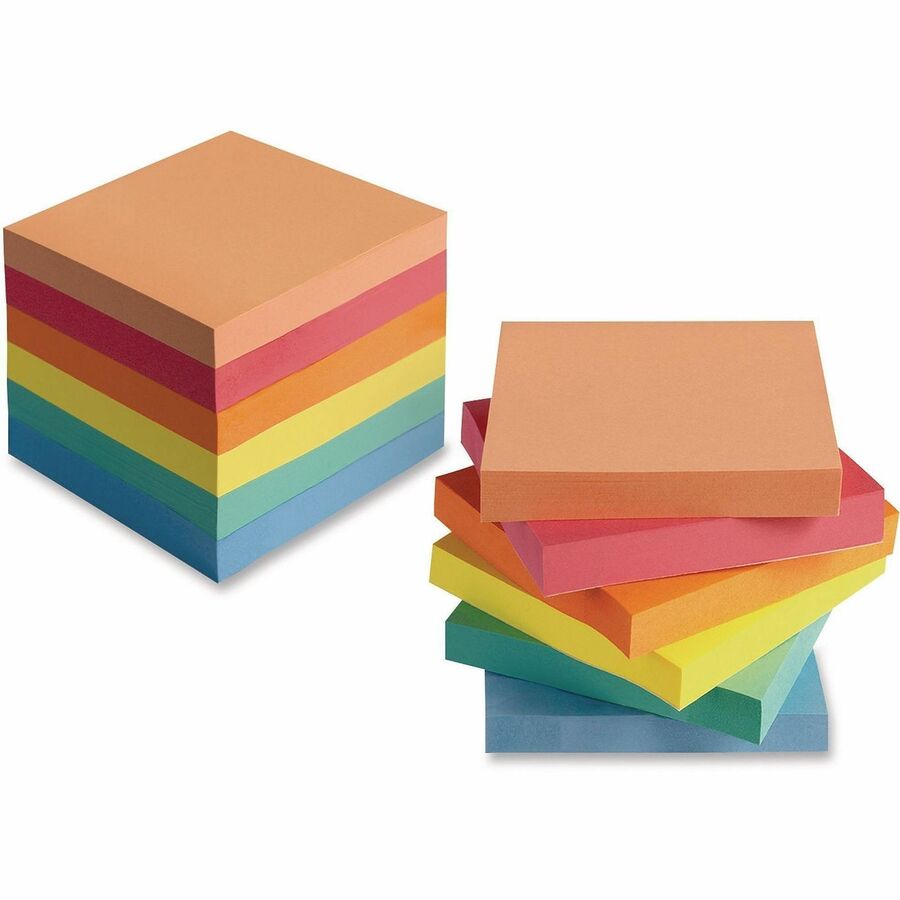 Universal Note Pad - 2400 x Assorted - 3" Flag/Note Width x 3" Flag/Note Length - Square - 100 Sheets per Pad - Ruled - Gray, Yellow, Blue Aura, Circular Gray, Tranquil Blue, Peach - Paper - Self-stick, Adhesive, Sticky - 24 Pads/Pack - 1 Pack