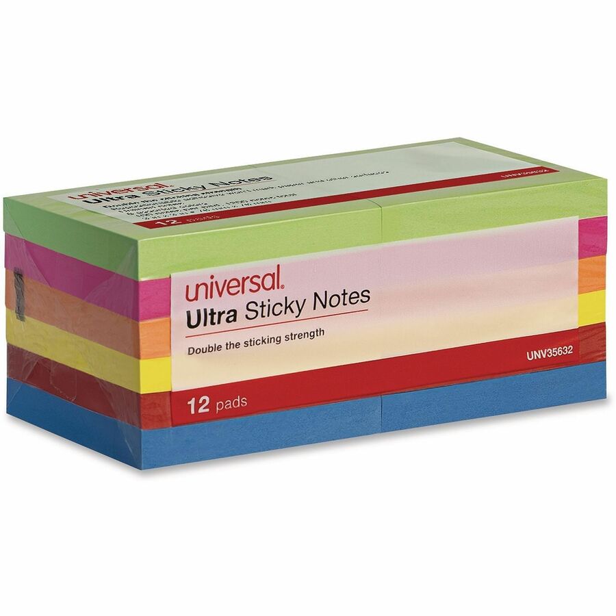 Universal Note Pad - 1200 x Assorted - 3" Flag/Note Width x 3" Flag/Note Length - Square - 100 Sheets per Pad - Ruled - Gray, Yellow, Blue Aura, Circular Gray, Tranquil Blue, Peach - Paper - Self-stick, Adhesive, Sticky - 12 Pads/Pack - 1 Pack