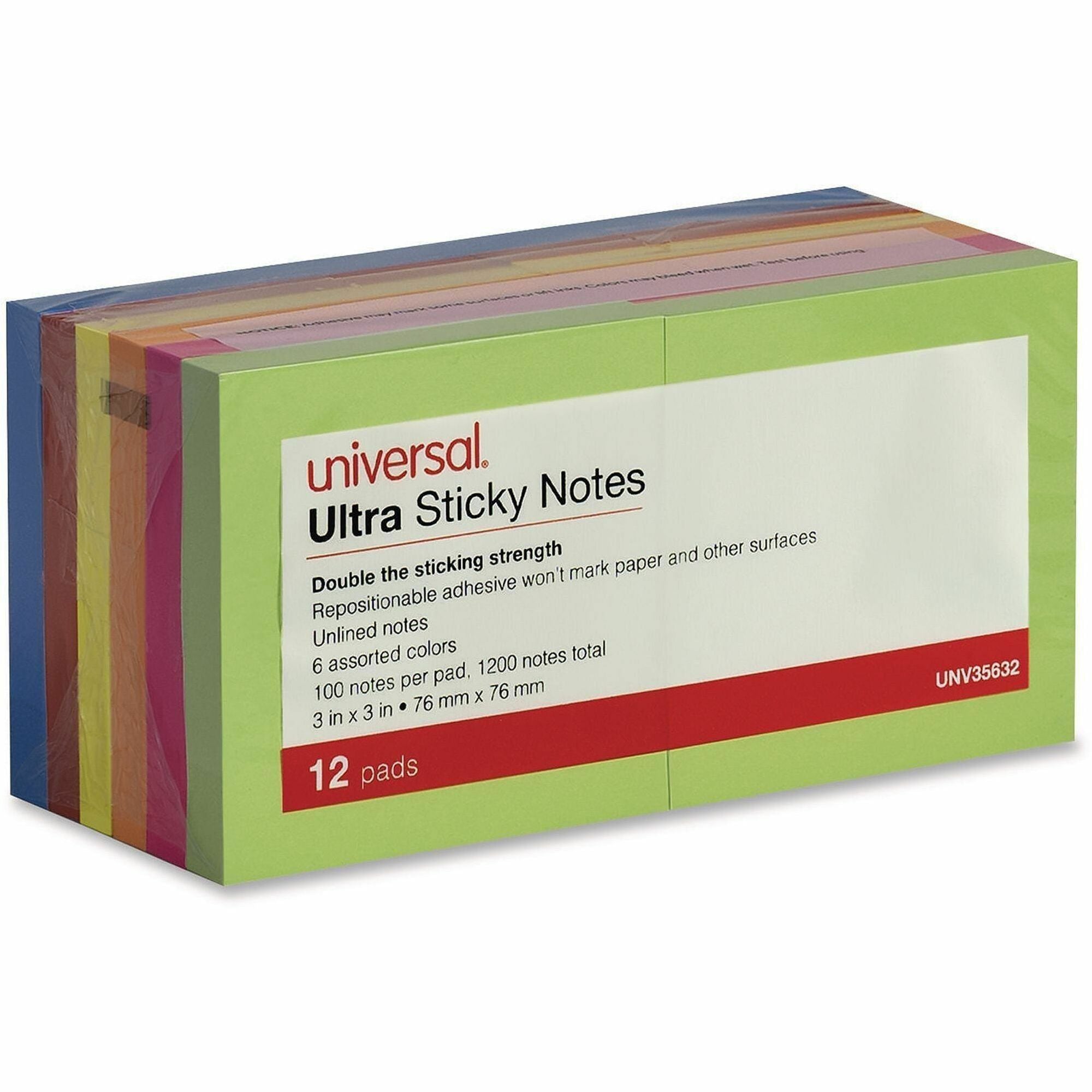 Universal Note Pad - 1200 x Assorted - 3" Flag/Note Width x 3" Flag/Note Length - Square - 100 Sheets per Pad - Ruled - Gray, Yellow, Blue Aura, Circular Gray, Tranquil Blue, Peach - Paper - Self-stick, Adhesive, Sticky - 12 Pads/Pack - 1 Pack
