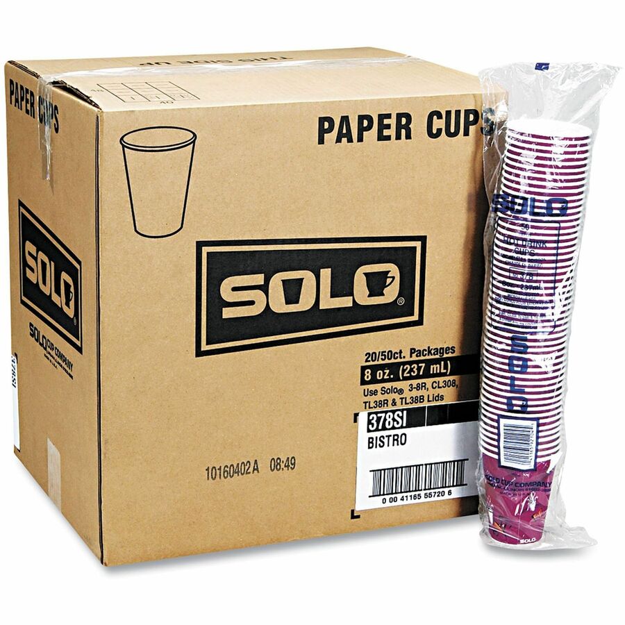 Solo 10 oz Bistro Design Disposable Paper Cups - Bistro - 10 fl oz - Multi - Paper - Beverage, Hot Drink, Cold Drink, Coffee, Tea, Cocoa - 50/Pack - 20 / Carton