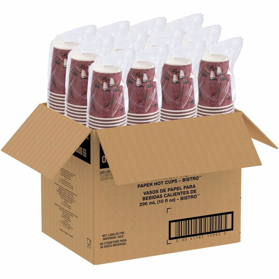 Solo 10 oz Bistro Design Hot Cups - 10 fl oz - Round - Maroon - Poly Paper - Hot Drink, Coffee, Tea, Cocoa - 300 / Carton
