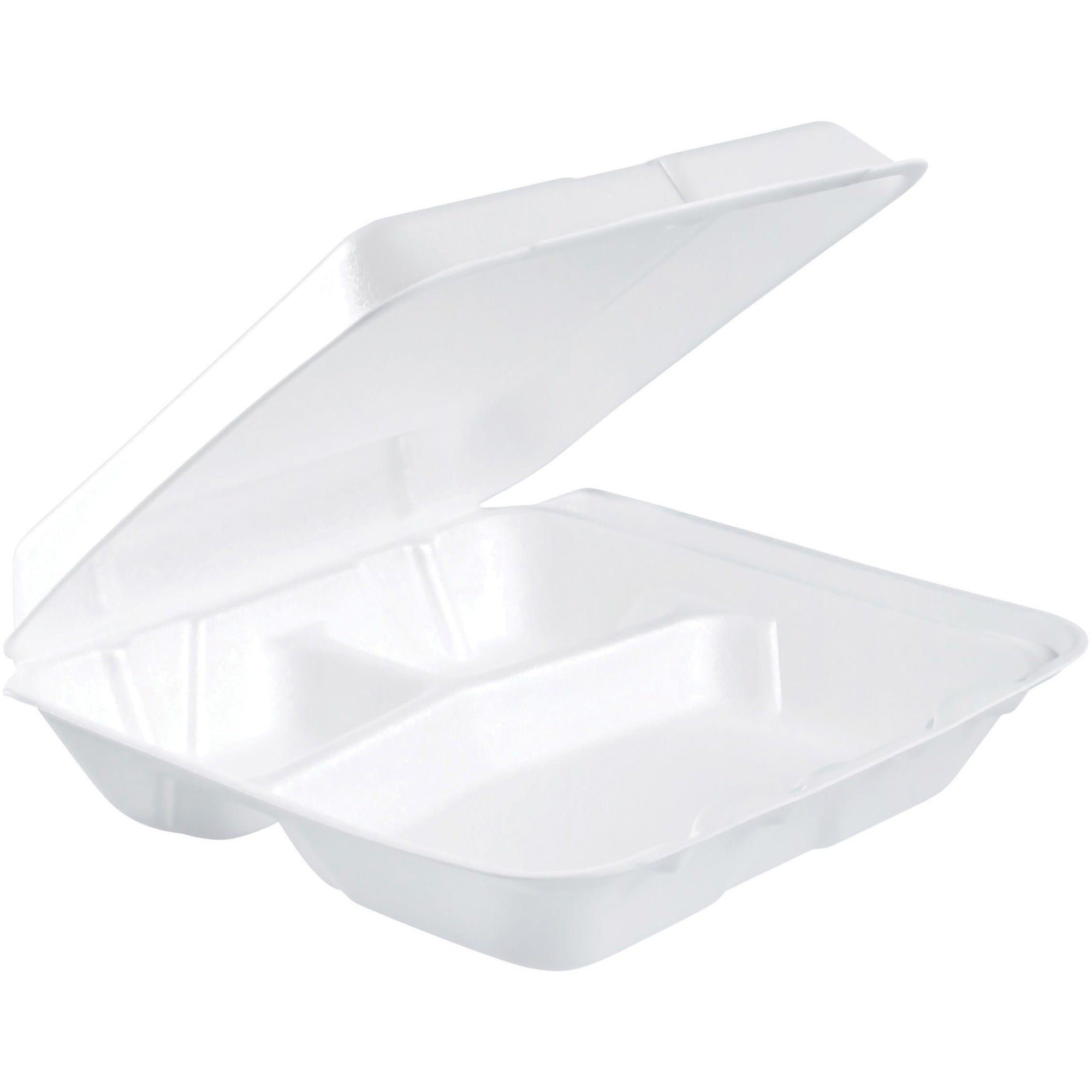 Dart Insulated Foam 3-compartment Containers - External Dimensions: 8" Length x 7.5" Width x 2.3" Height - Stackable - Extruded Polystyrene - White - For Transportation, Food Storage - 2 / Carton