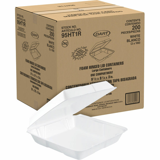 Dart 9-1/2" Single-Compartment Foam Containers - White - Foam Body - 100/Pack - 2 / Carton