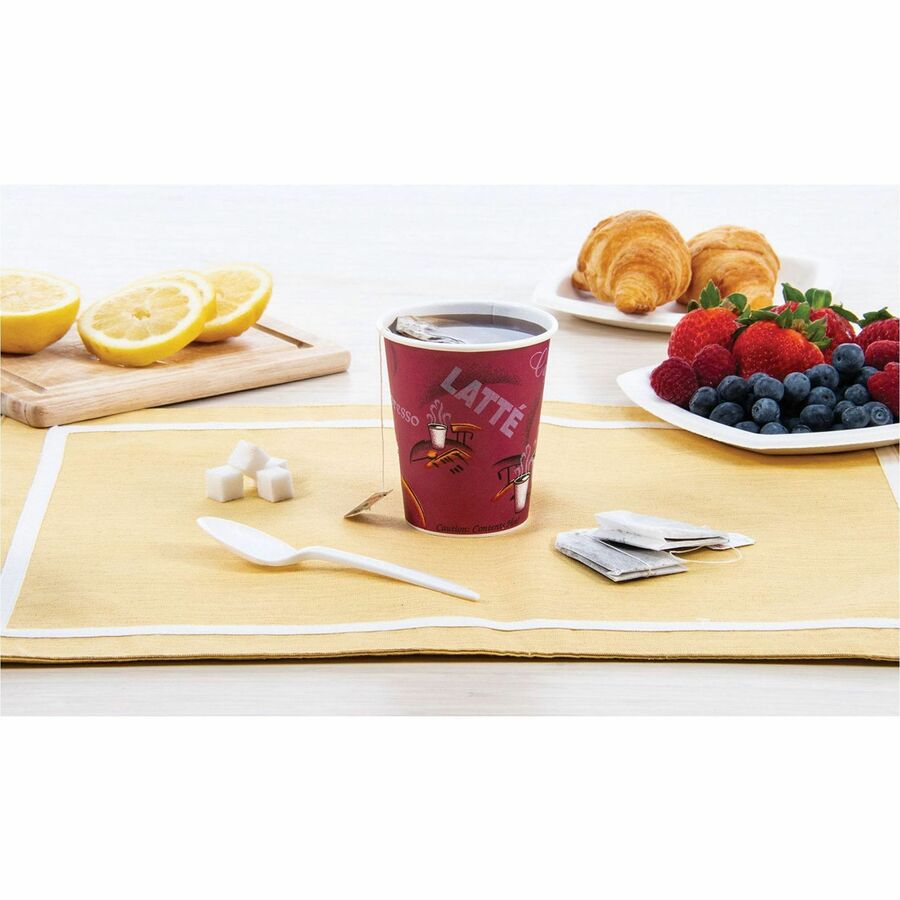 Solo 16 oz Bistro Design Disposable Paper Cups - Bistro - 16 fl oz - Maroon - Polyethylene - Hot Drink, Coffee, Tea, Cocoa - 50 / Pack