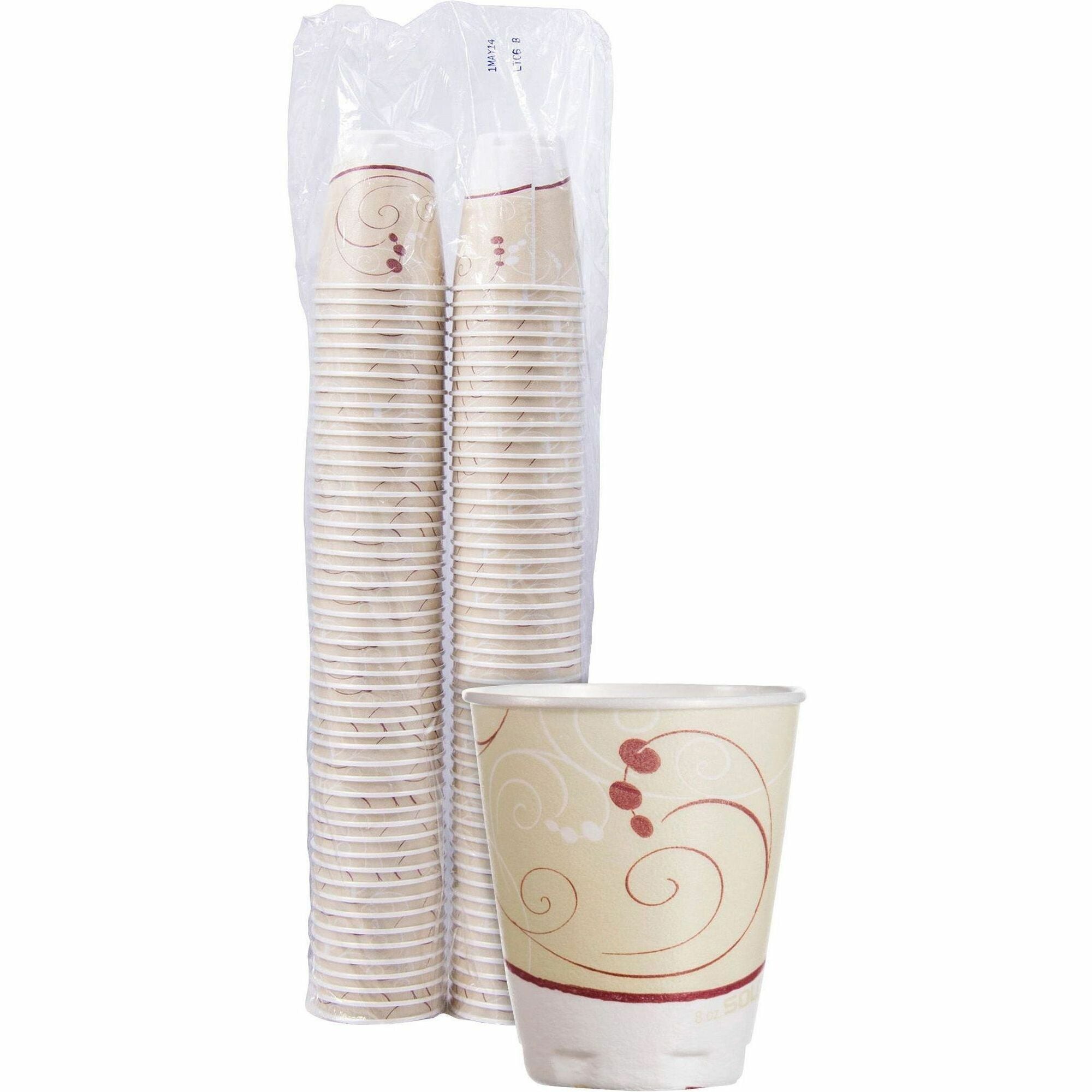 Solo Trophy Plus 8 oz Symphony Insulated Hot/Cold Cups - Symphony - 8 fl oz - Beige - Poly, Polyethylene - Hot Drink, Cold Drink, Coffee, Tea, Cocoa - 100 / Pack