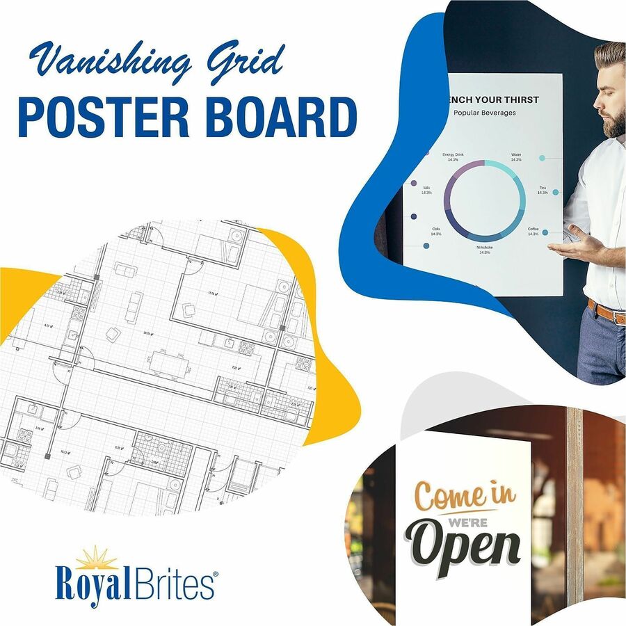 Geographics Royal Brites Gridboard Poster Board - Project, Sign, Presentation, Chart - 22" Width x 28" Depth - Grid - White - 24 / Carton