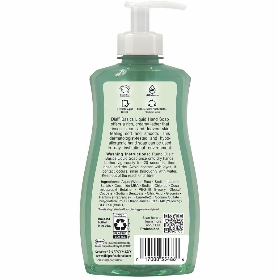 Dial Professional Basics Hypoallergenic Liquid Hand Soap - Floral Scent - 11 fl oz - Kill Germs - Hand, Restroom, Home, School - Moisturizing - Clear - Anti-irritant - 1 Each