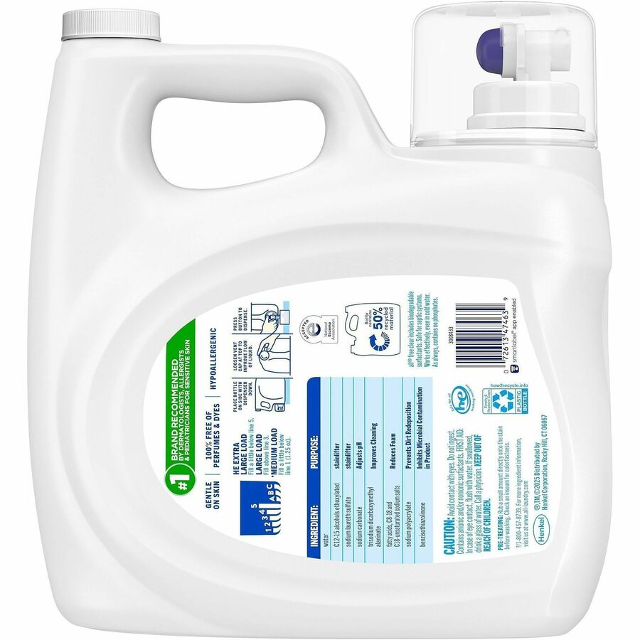 all Free Clear Liquid Laundry Detergent - For Washing Machine, Laundry - Liquid - 118 fl oz (3.7 quart) - 94 Loads - Recommended For: Allergen Remover, Pet Dander Remover, Pollen Remover, Stain Remover, Microbe Remover, Dirt Remover - Skin-friendly, Hy...