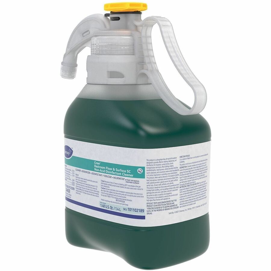 Diversey Crew Restroom Disinfectant Cleaner - For Multi Surface, Multipurpose - Concentrate - Liquid - 47.3 fl oz (1.5 quart) - 6 to 8 pH - Fresh Scent - Recommended For: Virus Remover, Odor Remover - Deodorize, Disinfectant, Rinse-free, Virucidal - Gr...