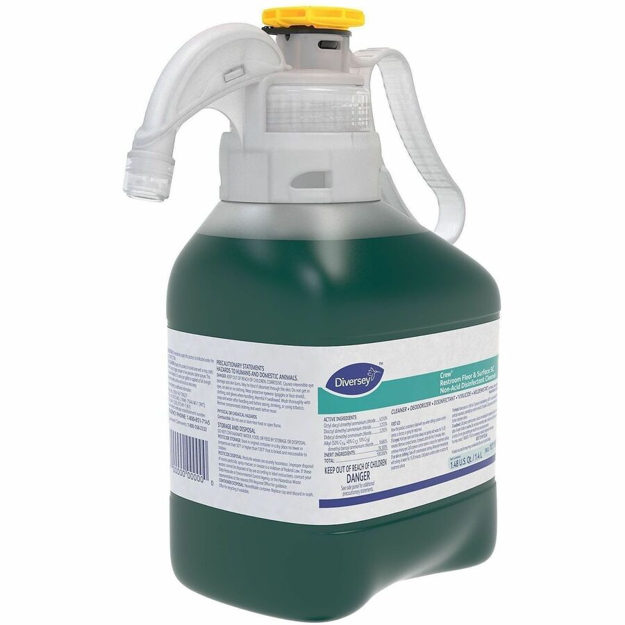 Diversey Crew Restroom Disinfectant Cleaner - For Multi Surface, Multipurpose - Concentrate - Liquid - 47.3 fl oz (1.5 quart) - 6 to 8 pH - Fresh Scent - Recommended For: Virus Remover, Odor Remover - Deodorize, Disinfectant, Rinse-free, Virucidal - Gr...