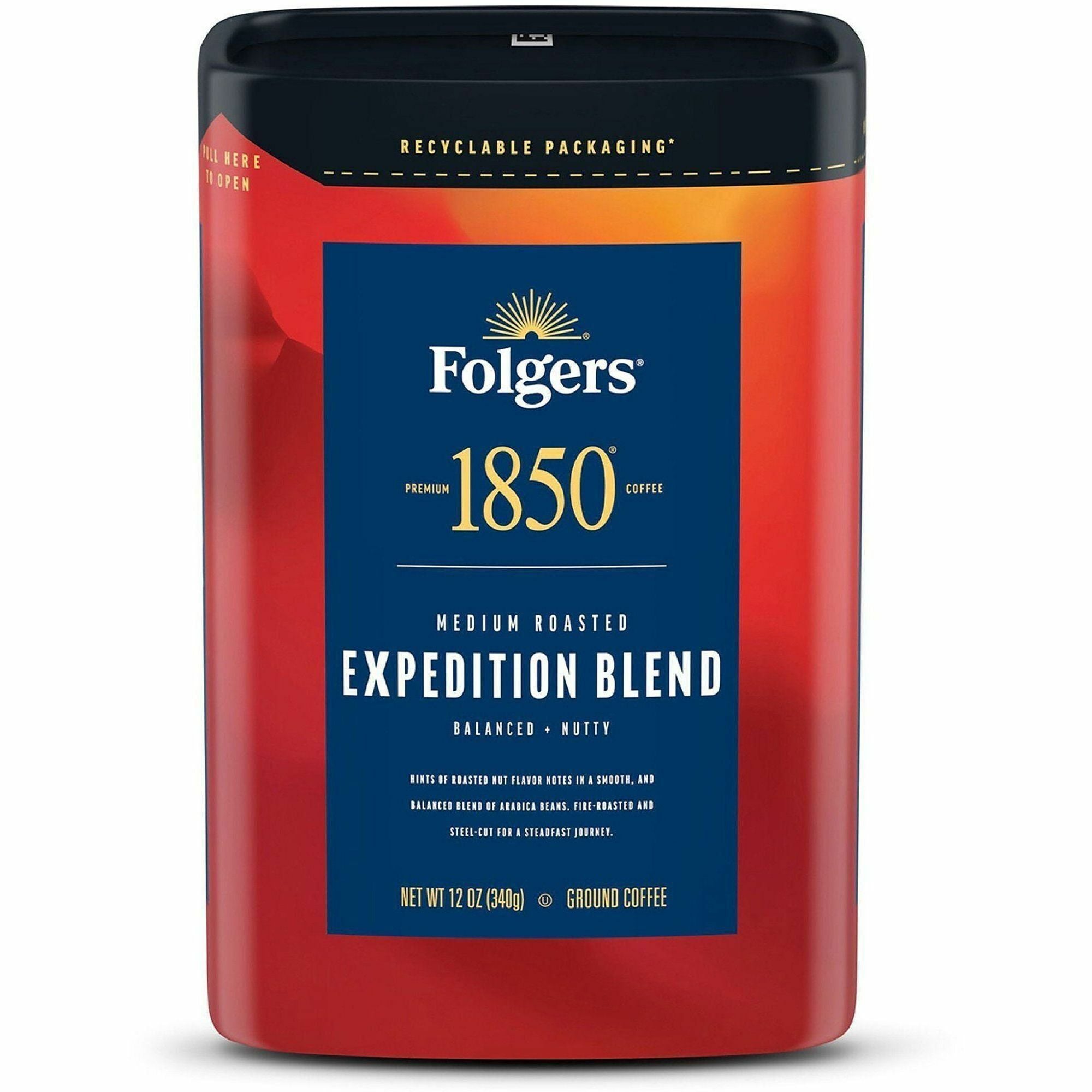 Folgers&reg; Ground 1850 Expedition Blend Coffee - Medium - 2 oz - Ground - Pioneer, Expedition Blend - 6 / Carton