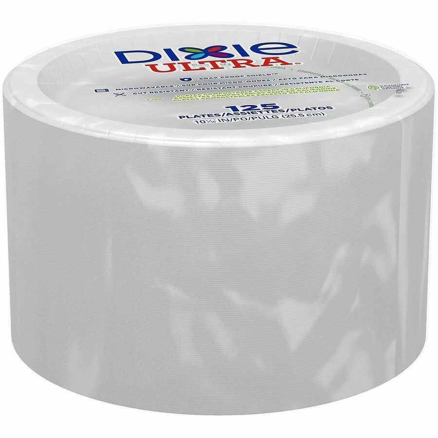 Dixie Ultra&reg; Table Ware - Food - Disposable - 10" Diameter - White - Paper Body - Round - 500 / Case