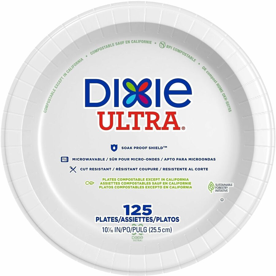 Dixie Ultra&reg; Table Ware - Food - Disposable - 10" Diameter - White - Paper Body - Round - 500 / Case