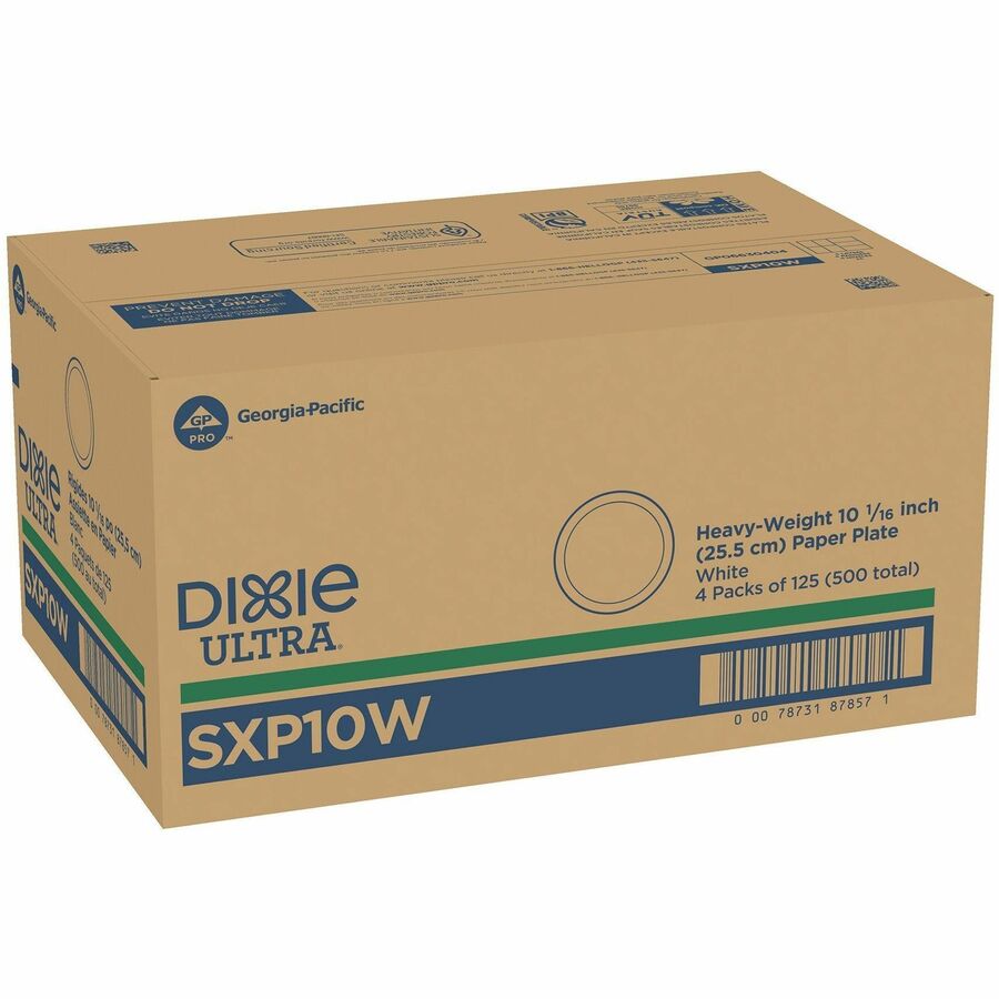 Dixie Ultra&reg; Table Ware - Food - Disposable - 10" Diameter - White - Paper Body - Round - 500 / Case