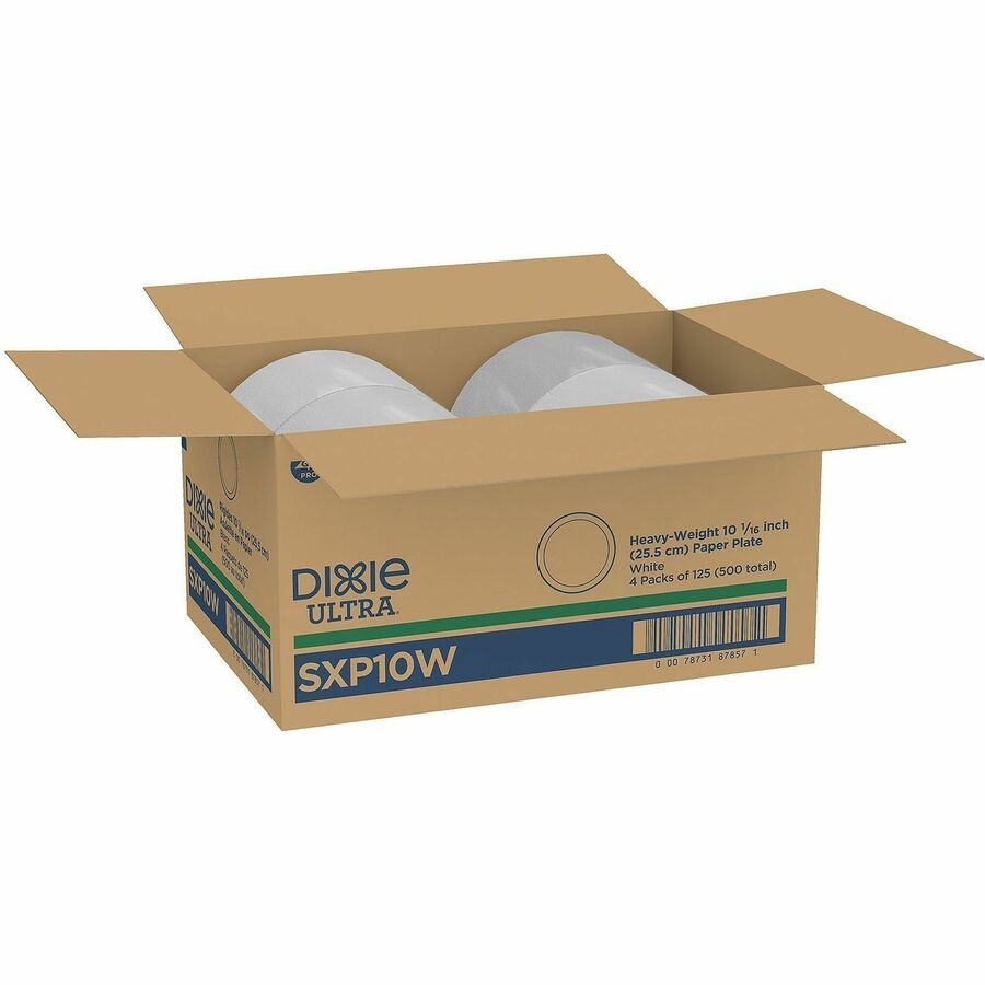 Dixie Ultra&reg; Table Ware - Food - Disposable - 10" Diameter - White - Paper Body - Round - 500 / Case