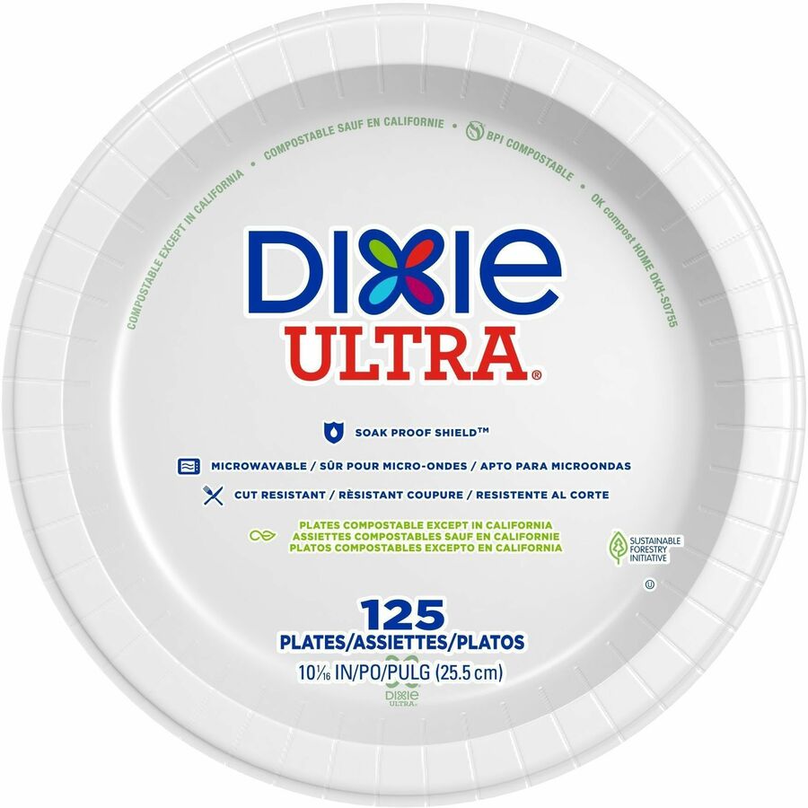Dixie Ultra&reg; Table Ware - Food - Disposable - 10" Diameter - White - Paper Body - Round - 500 / Case