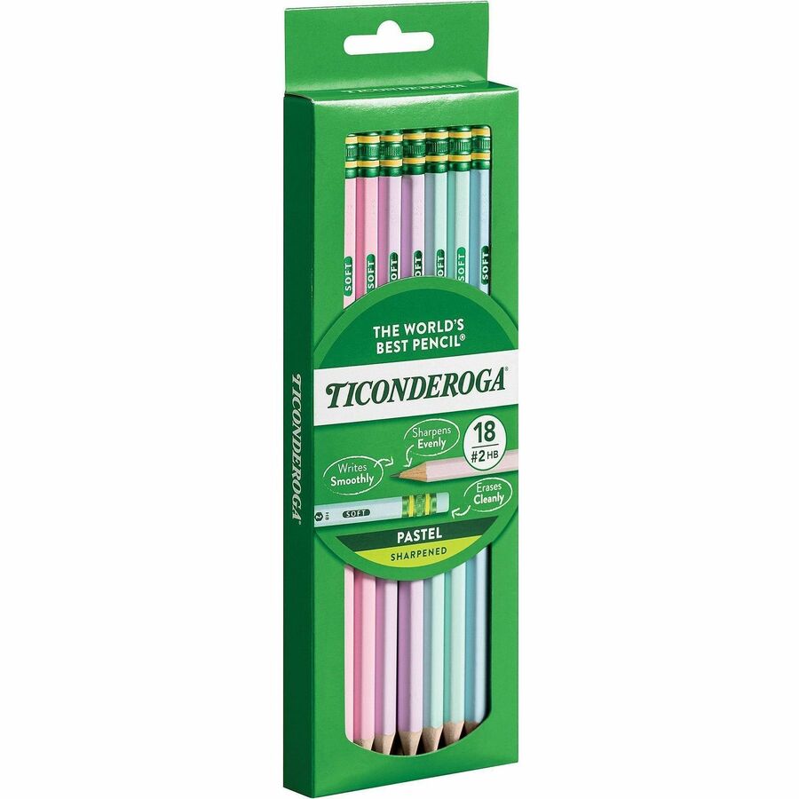 Ticonderoga Pastel Wood-Cased No. 2 Pencils - HB/#2 - Broad Point - Assorted Pastel Barrel - 18 / Pack