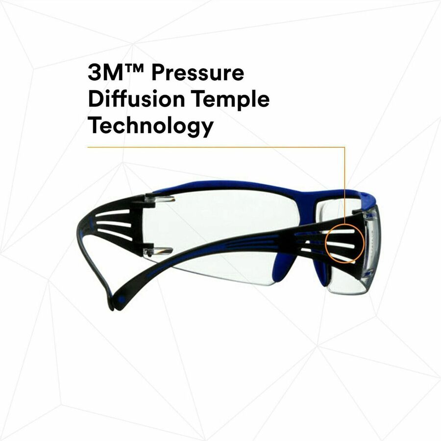 3M SecureFit Protective Eyewear - Eye, Fog, Impact, UVA, UVB, Debris, UVC Protection - Polycarbonate - Blue, Gray - Clear Lens - Anti-fog, Impact Resistant, Self Adjustable, Snug Fit, Removable, Comfortable