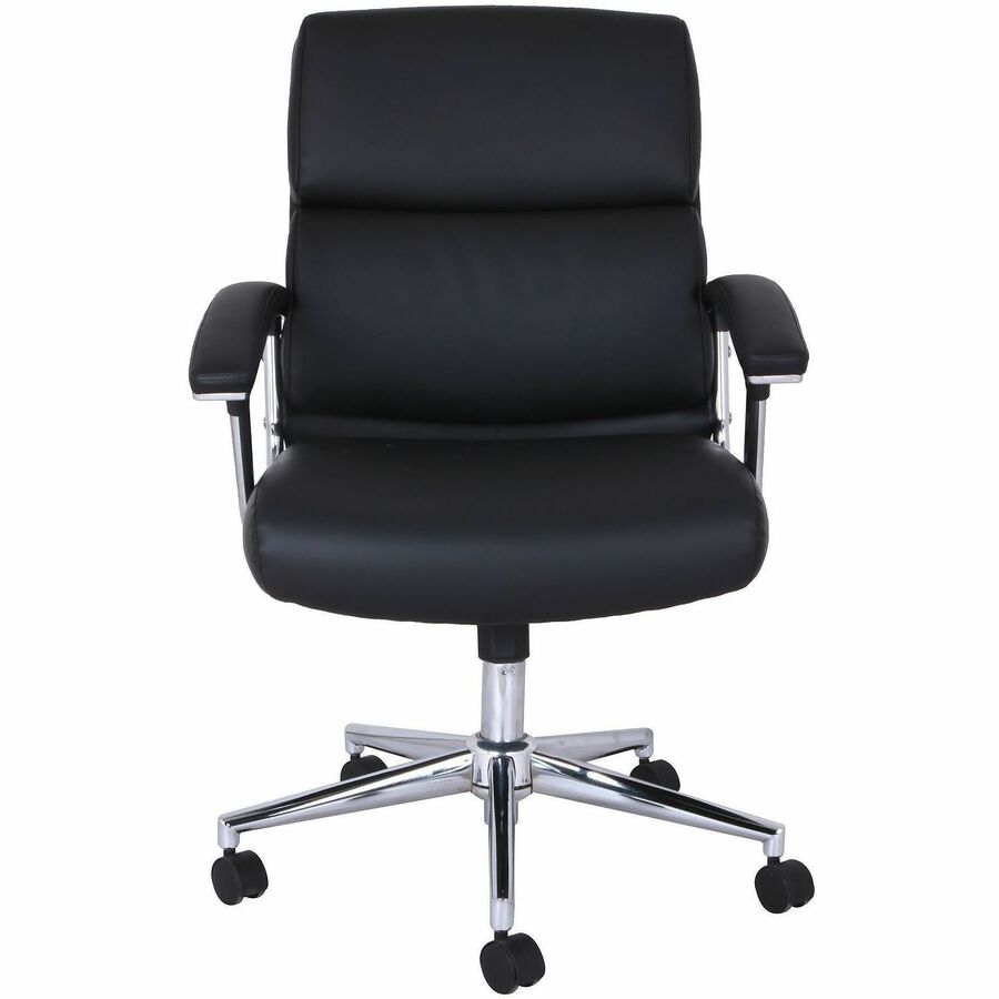 Lorell Vuelo Modern Bonded-Leather Office Chairs - Bonded Leather Seat Material - Mid Back - Black - Armrest - 1 Each