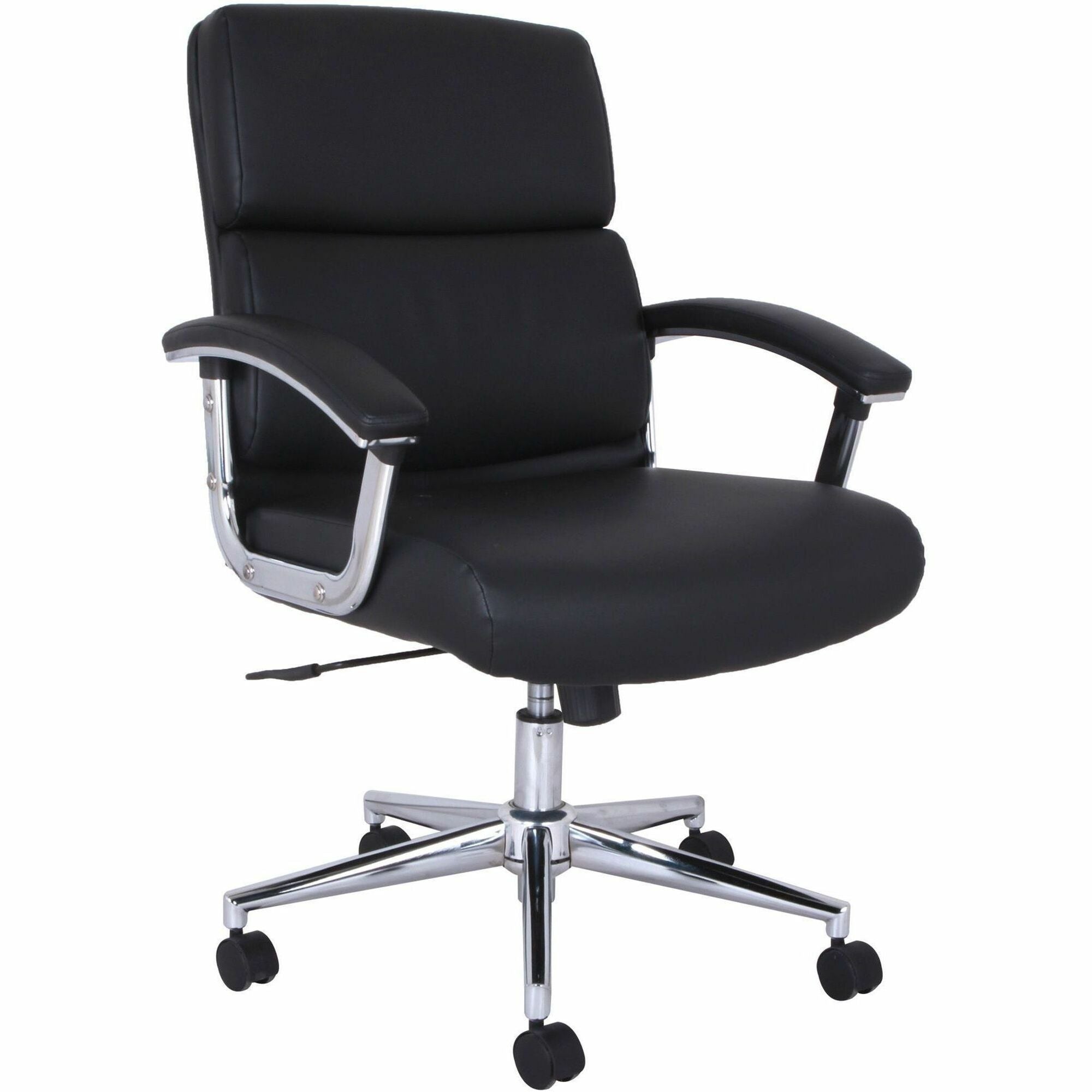 Lorell Vuelo Modern Bonded-Leather Office Chairs - Bonded Leather Seat Material - Mid Back - Black - Armrest - 1 Each