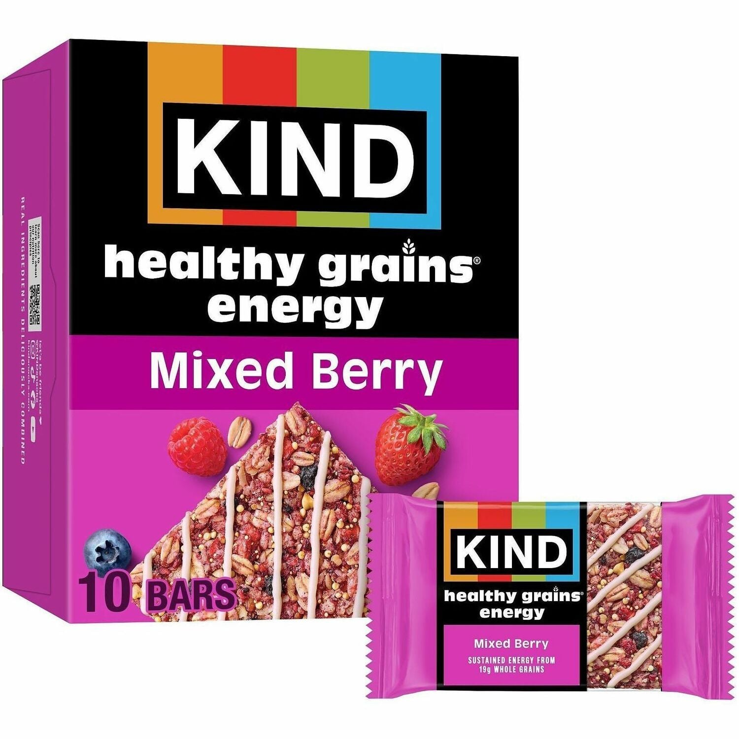 Kind(r) Healthy Grains Energy Bars - Gluten-free, Trans Fat Free - Mixed Berry - 1.40 oz - 10 / Box
