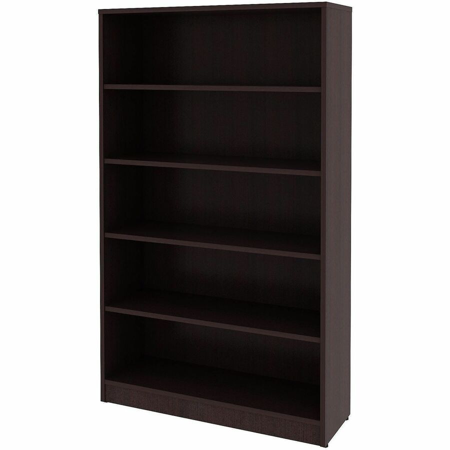 Lorell Essentials Espresso Laminate Bookcase - 36" Width x 12" Depth x 60" Height - 5 x Shelf(ves) - 375 lb Load Capacity - Sturdy, Adjustable Shelf, Square Edge, Adjustable Feet - Espresso - Laminate - Assembly Required