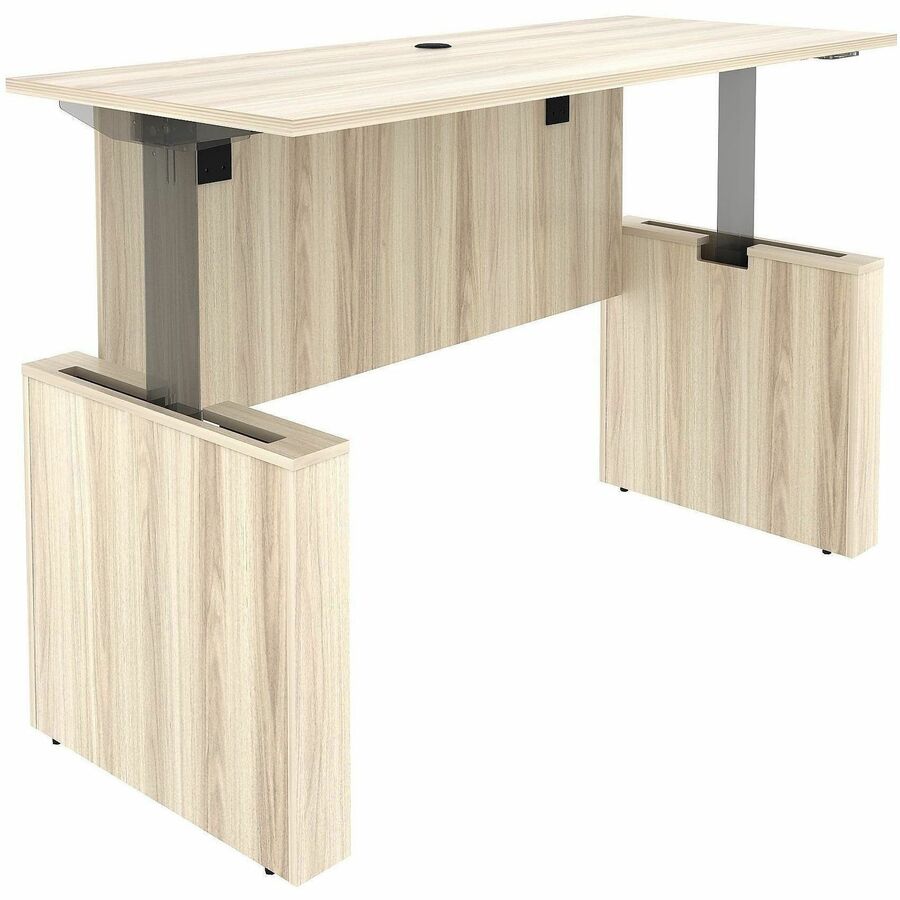Lorell Essentials 72" Sit-to-Stand Desk Shell - x 1" Thickness Table Top, 49" Height x 72" Width x 29" Depth - Material: Laminate, Metal - Finish: Modern Elm - Laminate, Modern Elm Table Top - Durable, Modesty Panel, Privacy Panel, Adjustable Feet, Cam...