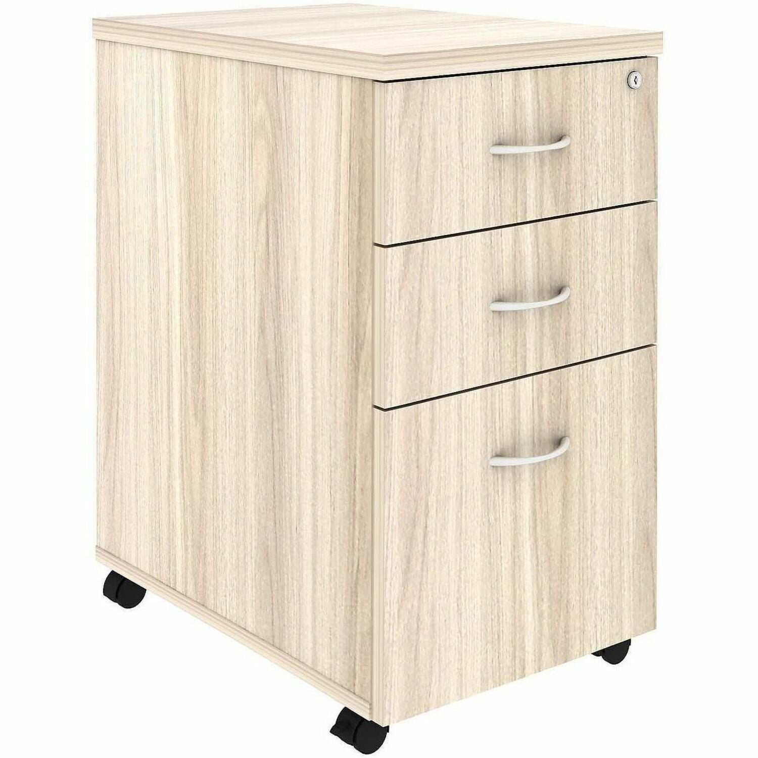 Lorell Essential Series Laminate Desking & Accessory - 28.3" Height x 16" Width x 22" Depth Pedestal - Total Drawer(s): 2 - Material: Laminate - Finish: Modern Elm, Laminate, Silver Brush - Lockable Wheel, Dual Wheel Caster, Mobility, Adjustable Feet, ...