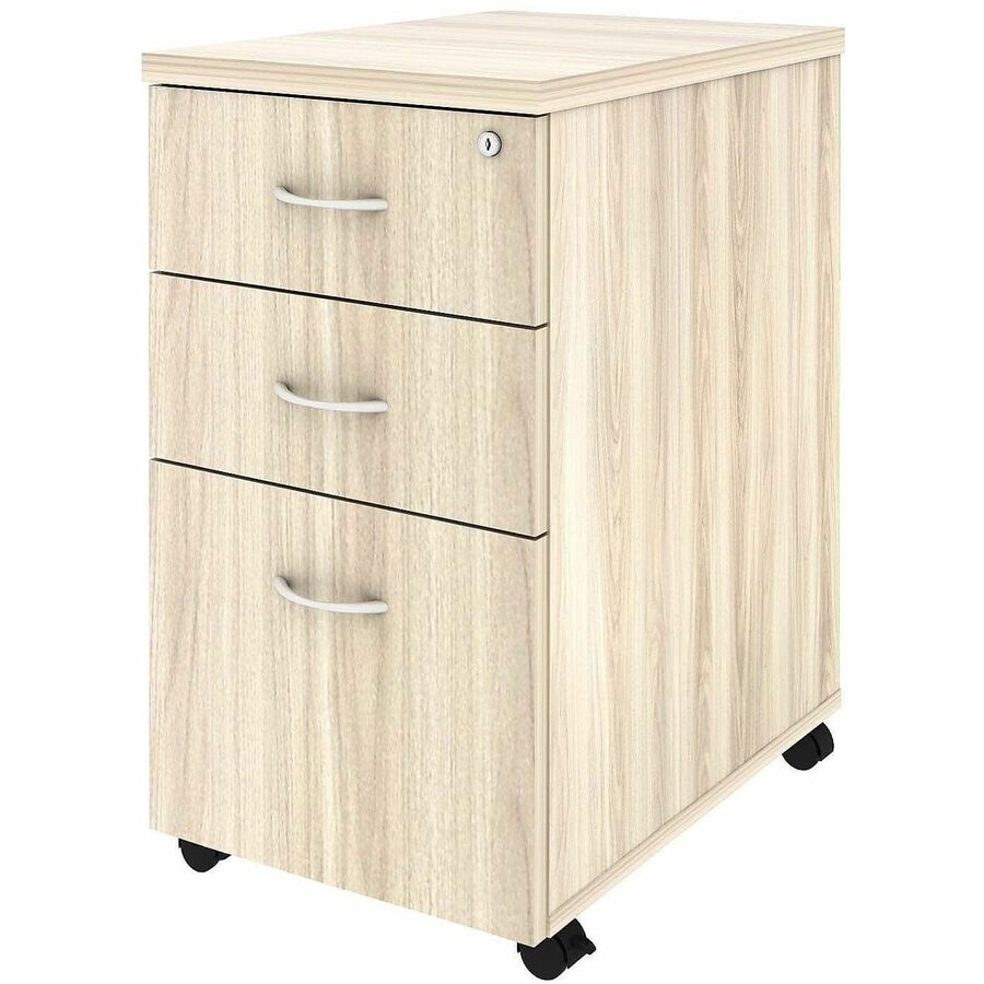 Lorell Essential Series Laminate Desking & Accessory - 28.3" Height x 16" Width x 22" Depth Pedestal - Total Drawer(s): 2 - Material: Laminate - Finish: Modern Elm, Laminate, Silver Brush - Lockable Wheel, Dual Wheel Caster, Mobility, Adjustable Feet, ...