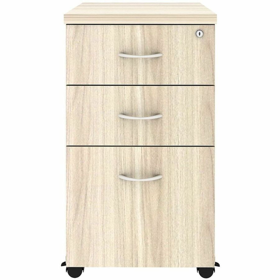 Lorell Essential Series Laminate Desking & Accessory - 28.3" Height x 16" Width x 22" Depth Pedestal - Total Drawer(s): 2 - Material: Laminate - Finish: Modern Elm, Laminate, Silver Brush - Lockable Wheel, Dual Wheel Caster, Mobility, Adjustable Feet, ...