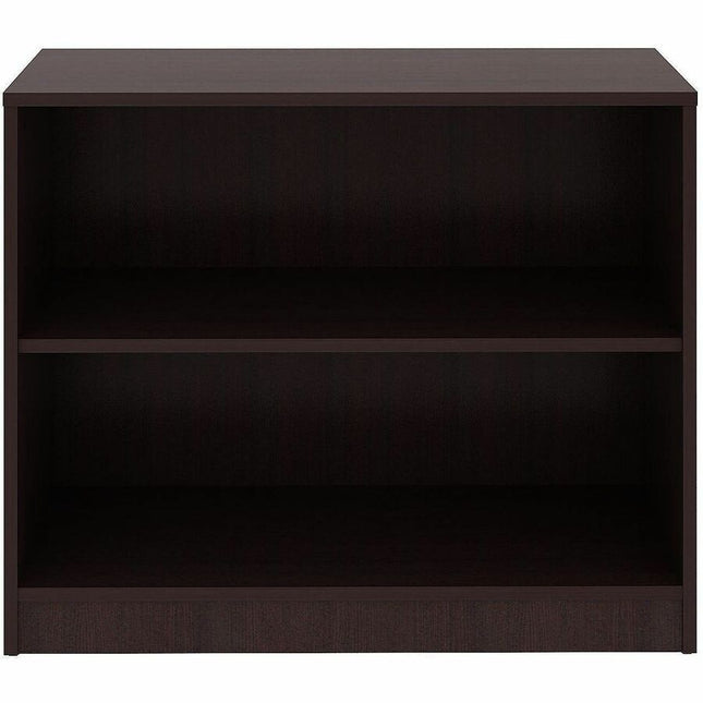 Lorell Essentials Espresso Laminate Bookcase - 36" Width x 12" Depth x 30" Height - 2 x Shelf(ves) - 150 lb Load Capacity - Sturdy, Adjustable Shelf, Square Edge, Adjustable Feet - Espresso - Laminate - Assembly Required