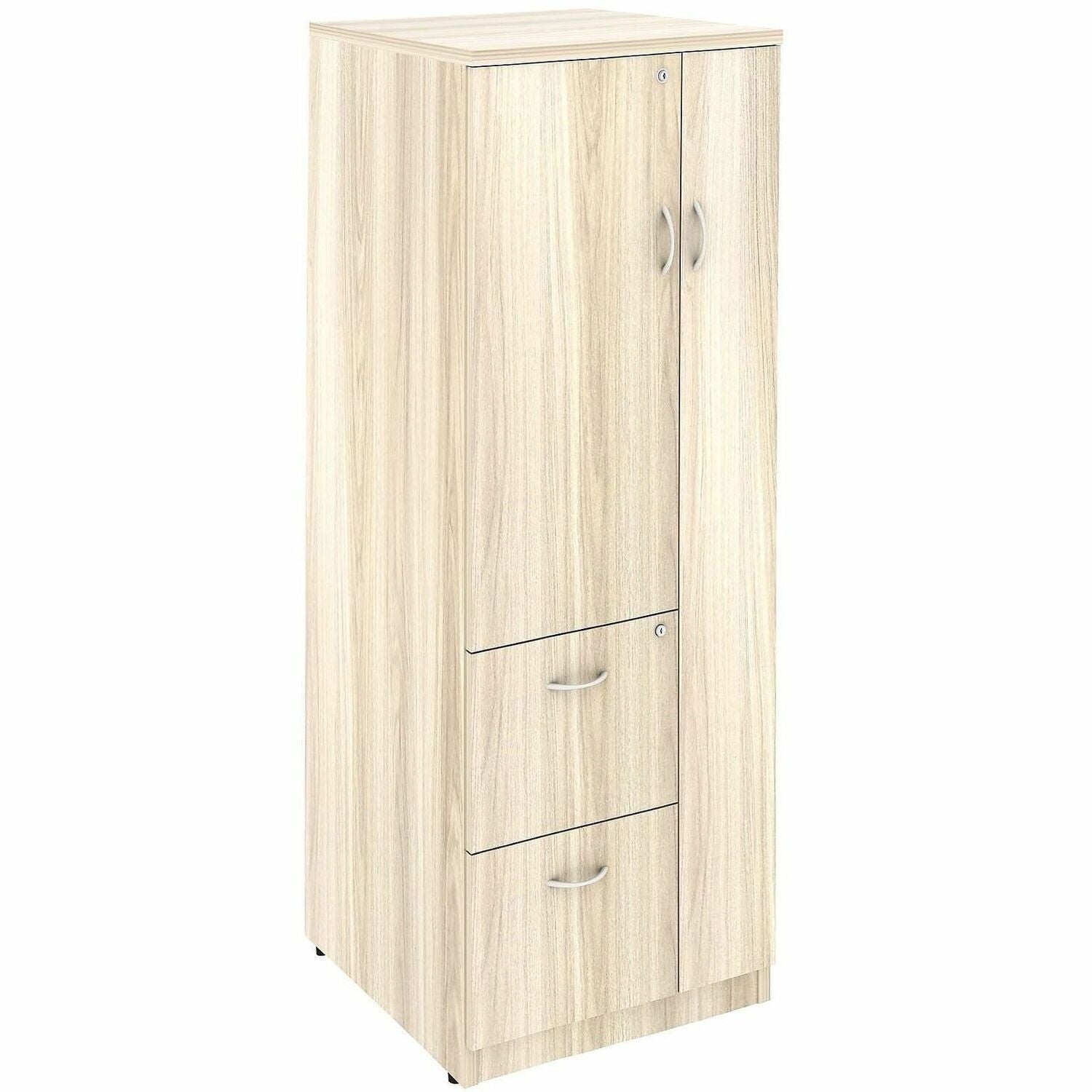 Lorell Essential Series Laminate Desking&Accessory - 23.6" Width x 65.6" Depth x 23.6" Height - 2 x Shelf(ves) - 2 x Drawer(s) for File - Letter - Cam Lock, Locking Door, Durable, Laminated, Abrasion Resistant, Adjustable Leveler, Locking Drawer - Mode...