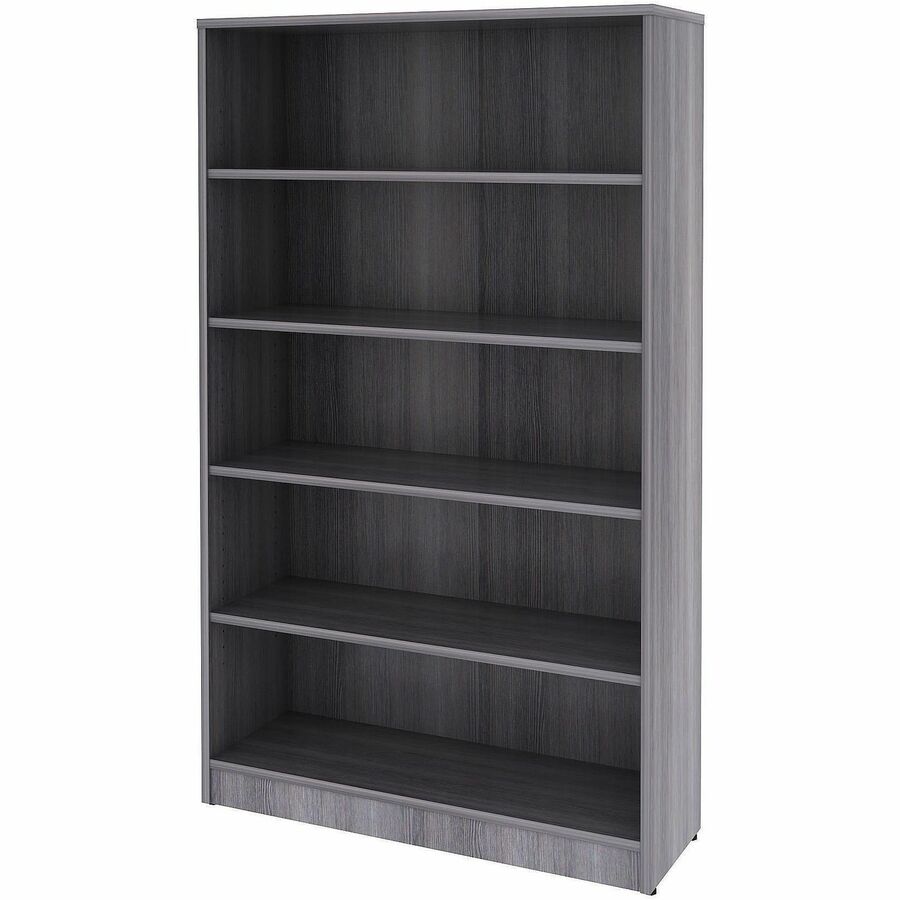 Lorell Weathered Charcoal Laminate Bookcase - 36" Width x 12" Depth x 60" Height - 5 x Shelf(ves) - Laminated, Sturdy, Adjustable Shelf, Square Edge, Adjustable Feet - Weathered Charcoal - Assembly Required