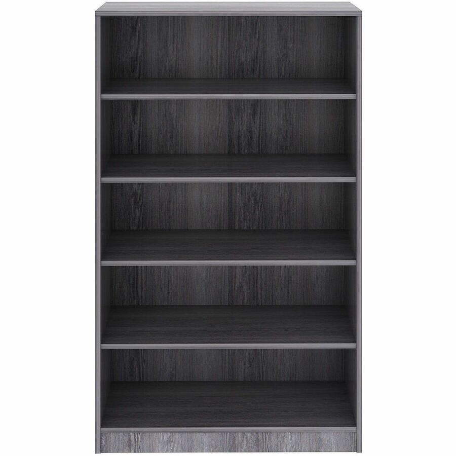 Lorell Weathered Charcoal Laminate Bookcase - 36" Width x 12" Depth x 60" Height - 5 x Shelf(ves) - Laminated, Sturdy, Adjustable Shelf, Square Edge, Adjustable Feet - Weathered Charcoal - Assembly Required