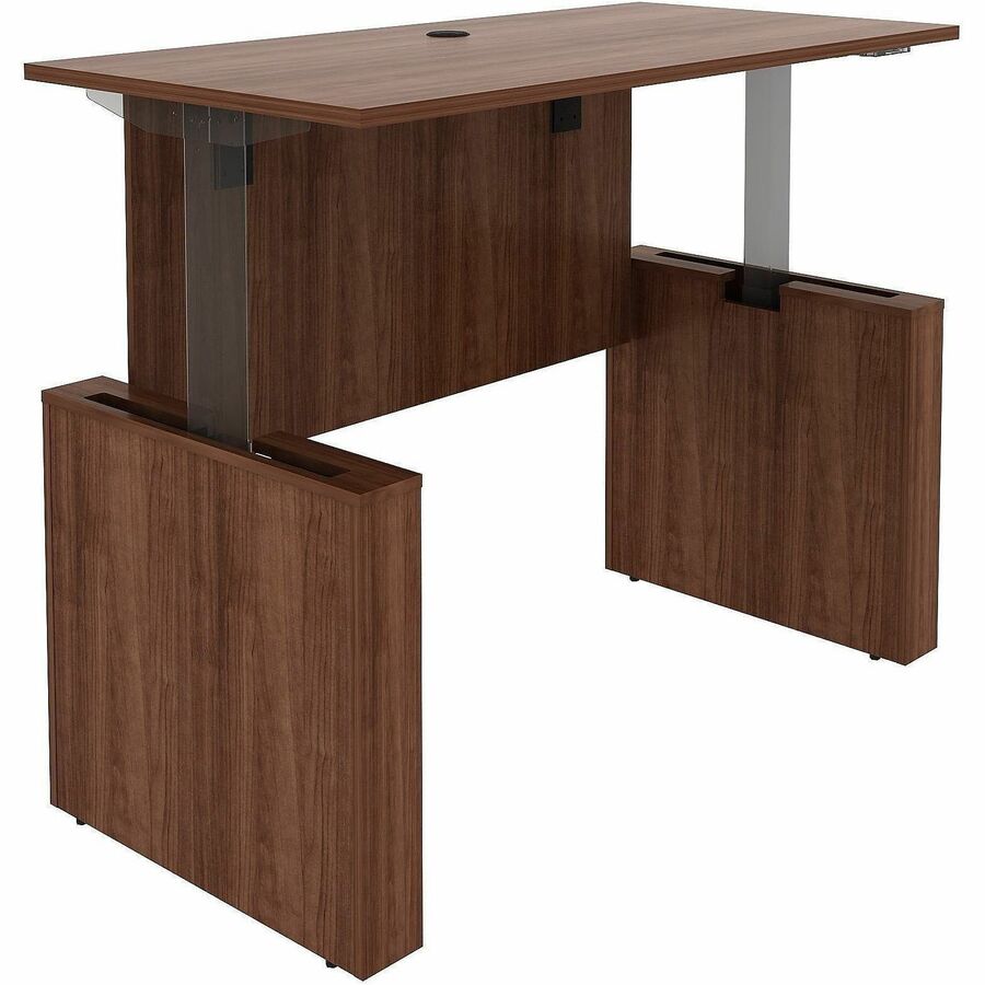 Lorell Essentials 60" Sit-to-Stand Desk Shell - 49" Height x 60" Width x 29" Depth, x 1" Thickness Top - Finish: Walnut, Laminate - Walnut, Laminate Table Top - Laminated, Cam Lock, Durable, Grommet, Cord Management, Modesty Panel, Privacy Panel, Adjus...