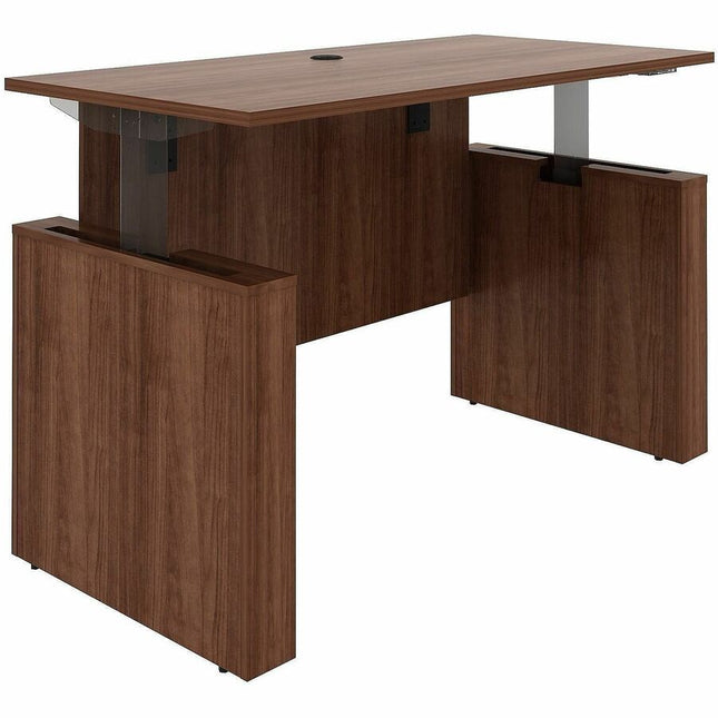 Lorell Essentials 60" Sit-to-Stand Desk Shell - 49" Height x 60" Width x 29" Depth, x 1" Thickness Top - Finish: Walnut, Laminate - Walnut, Laminate Table Top - Laminated, Cam Lock, Durable, Grommet, Cord Management, Modesty Panel, Privacy Panel, Adjus...
